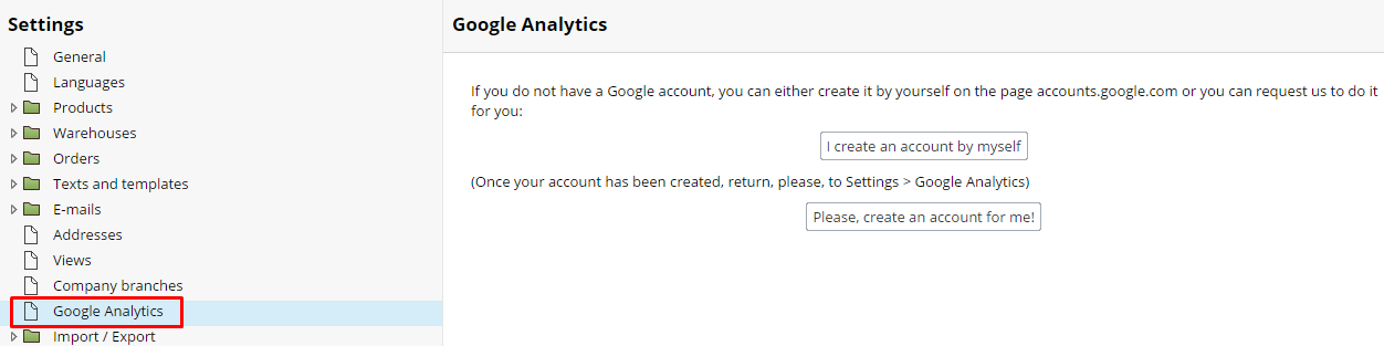 Google Analytics set up account