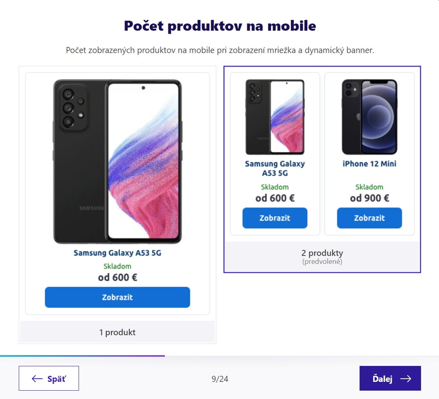 Počet produktov v zobrazení na mobile v šablóne Verona