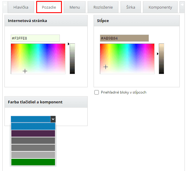 Vyberte si vlastnu farebnost pozadia a stlpcov pre vas web